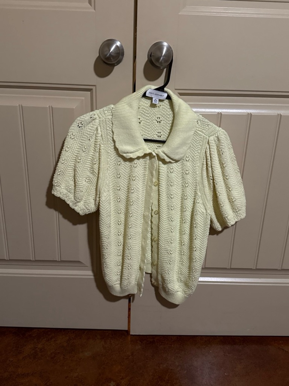 Light Yellow Peter Pan Collar Knit Cardigan - Women's